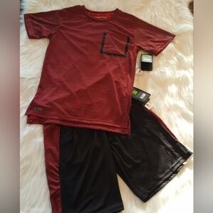RBX Performance Boy's 10/12 Basketball Shorts & Tee Set Maroon & Black